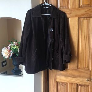 Cute womens brown corderoy swing jacket, sz L